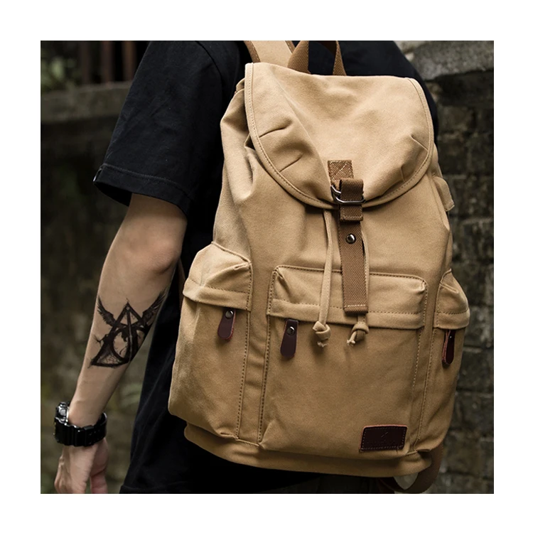 

Popular Casual canvas backpack rucksack 14inch Laptop vintage canvas backpack for men Outdoor Sport Hiking Camping Hunting Bags