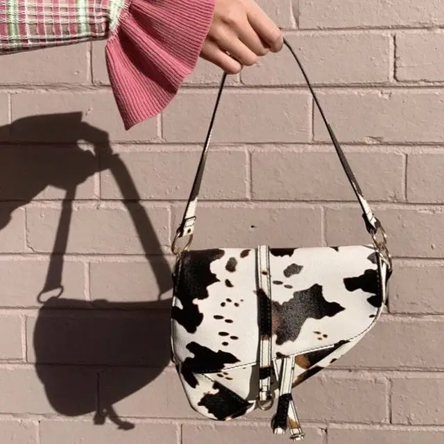 

Cow Bag Underarm Shoulder Saddle Bag Women Bags Handbag With The Moat Affordable, White, green, blue, black, pink