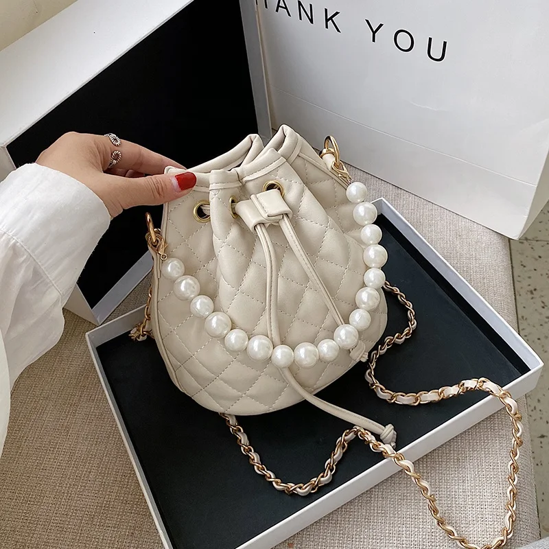 

2020 Fashion Summer Pearl Design Ladies Tote Shoulder Handbags Crossbody Leather Women Bucket Bags, 3 colors