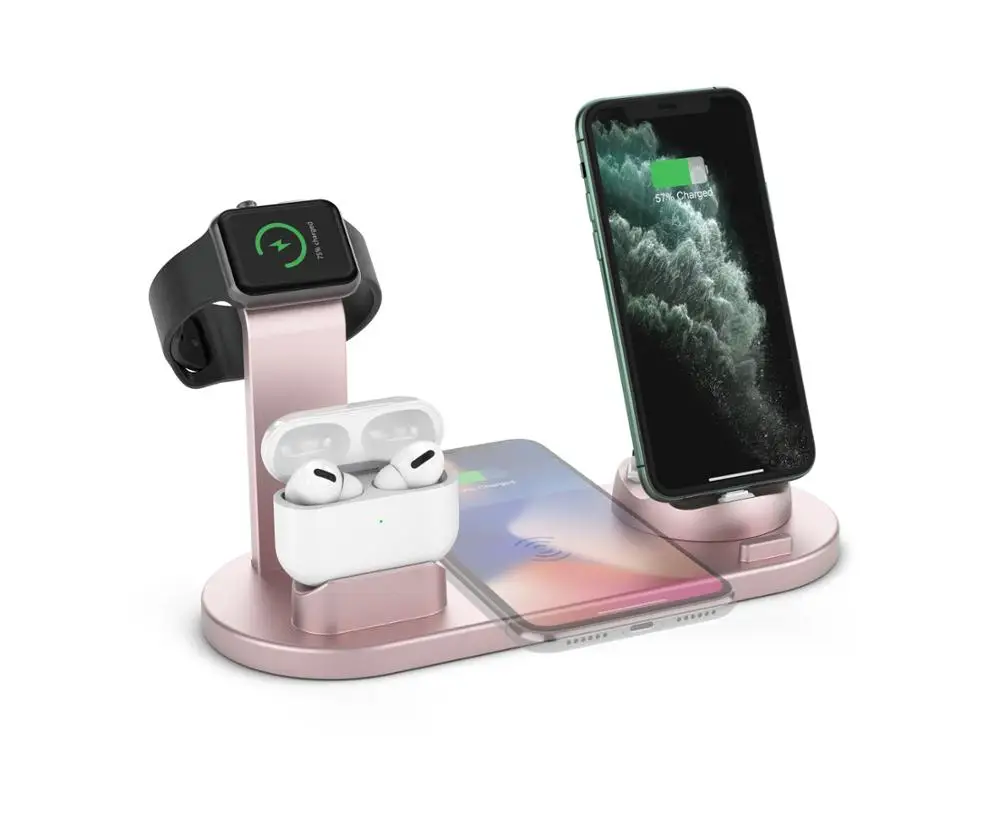 

4 in 1 wireless charger stand black /silver /white /rose gold/pink /space gray 4 color available wireless charger dock, 5 color black/ white /silver /rose golden /gray