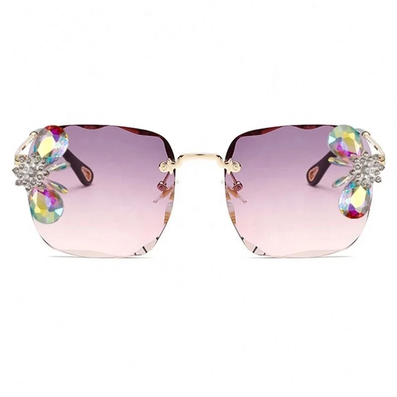 

New Arrival Diamond Vintage Square Rimless Glasses, Rhinestone Sunglasses Luxury Vintage Shades Oculos, As pic shows