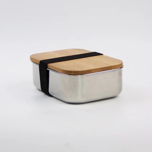 

Stainless steel lunch box with eco-friendly bamboo lid with two compartments