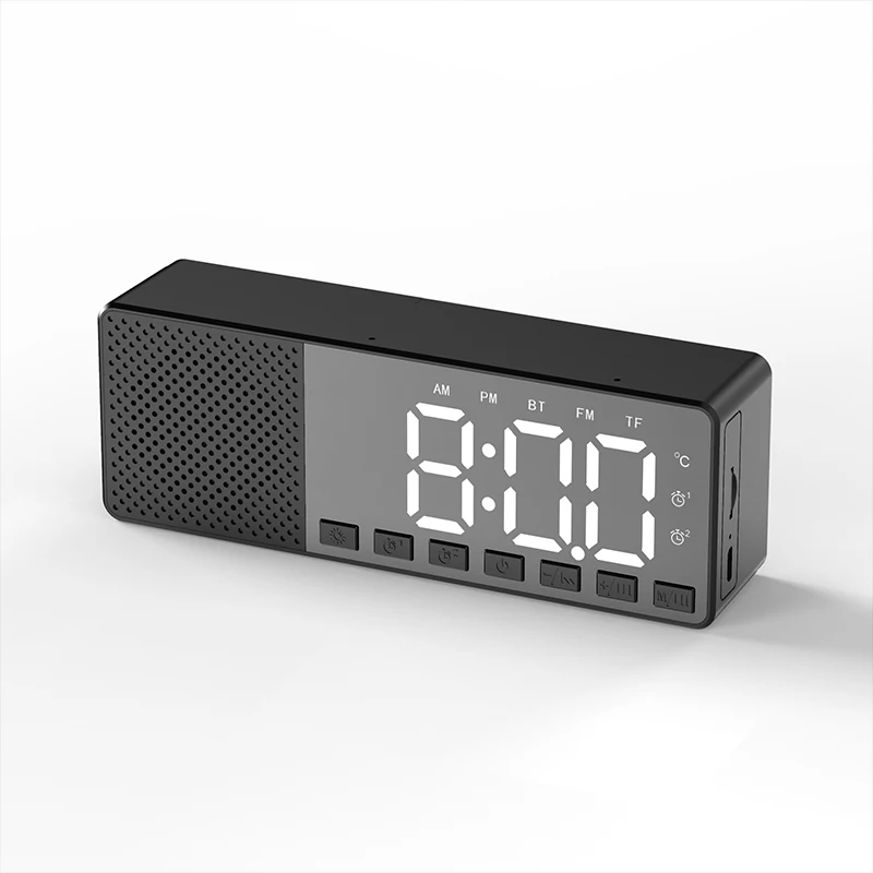 

Q3 Smart Wireless Speaker Bedside Alarm Clock with Mic Dimmable Display FM Radio, Phone Stand & Temperature Monitor