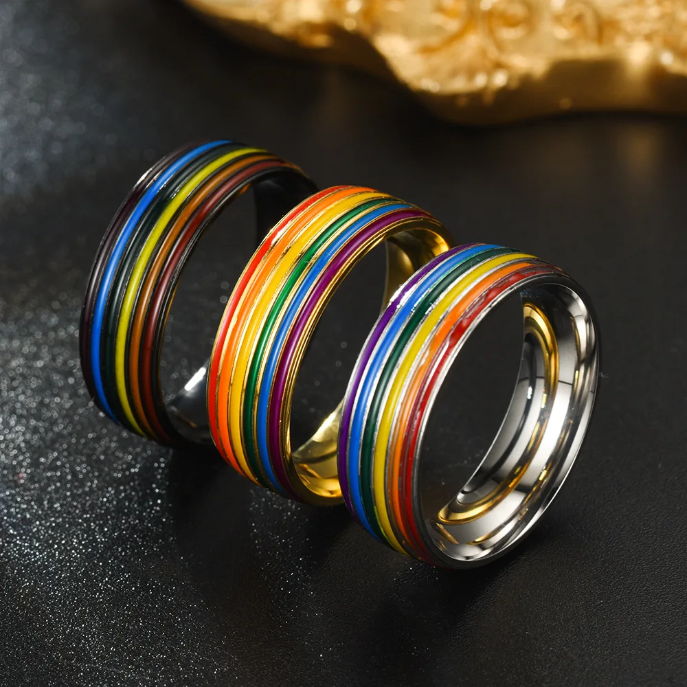 

New fashion rainbow gay titanium panis custom stainless steel rings gold 18k jewelry designs joias anel