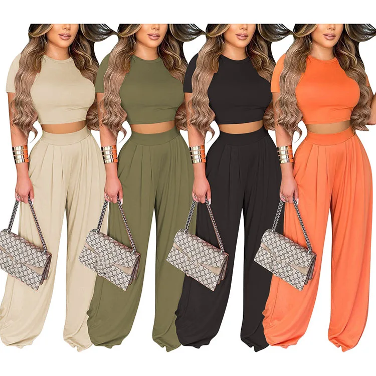 

Boutique top wide leg pants outfits two piece set women clothing, 4colors
