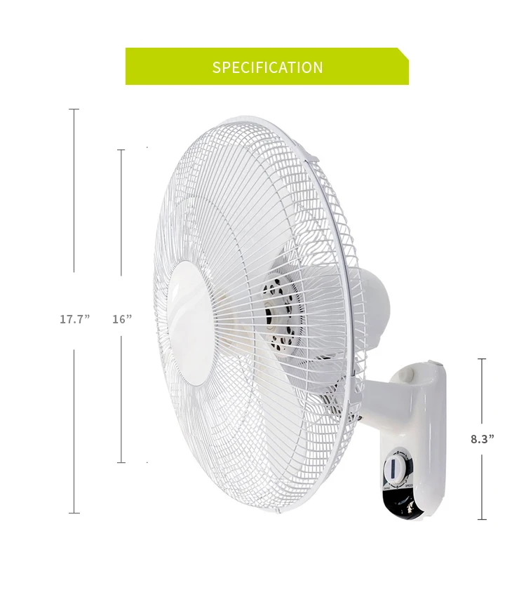 ETL Approved Plastic Blade 3 Speed Choosable 16" Wall Mounted Oscillating Fan
