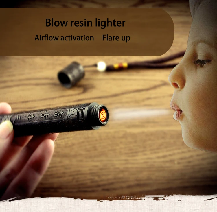 2019 Hot Selling china sanqiao  rechargeable Retro design resin lighter No button Blow it to ignite Usb lighter 539