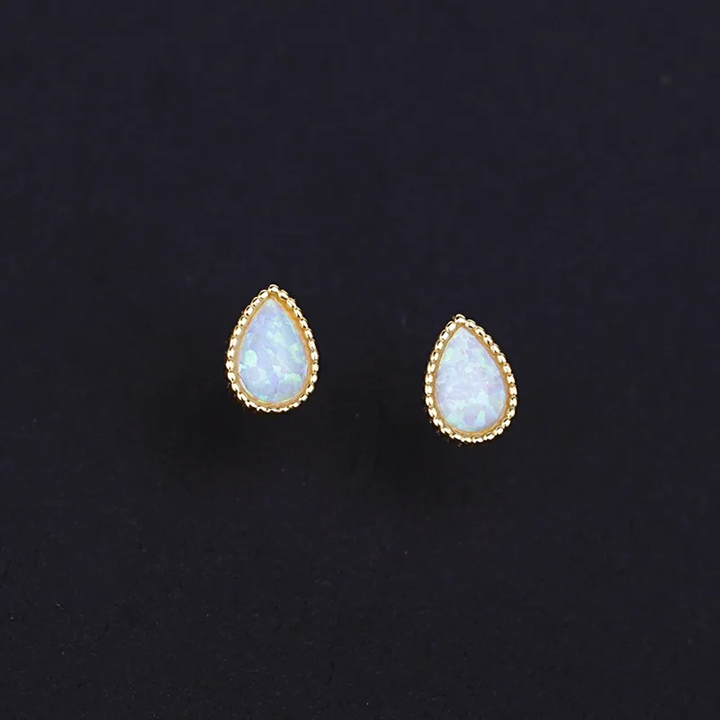 

Simple Versatile Opal 925 Sterling Silver Water Drop Earrings Zirconia Stud Earrings Gold Plated 14k