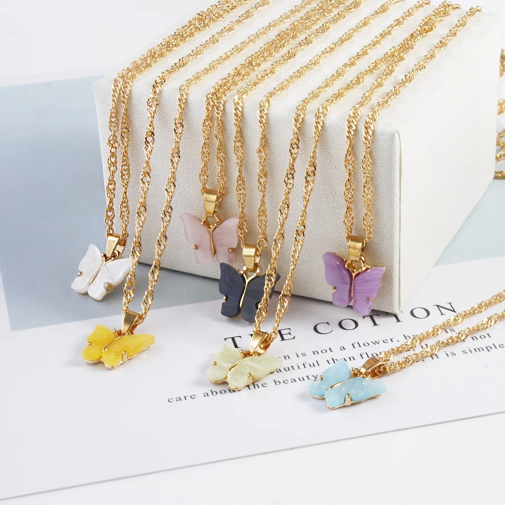 

Acrylic Colorful Butterfly Necklace For Women Refined Stylish Pendant Clavicle Chain Butterfly Pendant Necklace, Silver color