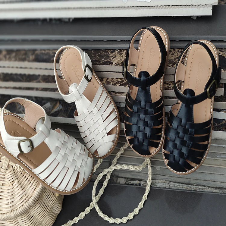 

2021 Summer Kids Shoes Girls Sandals Toddler Beach Sandalias Infantil Fashion Vintage Weave Children Sandals, 3 colors