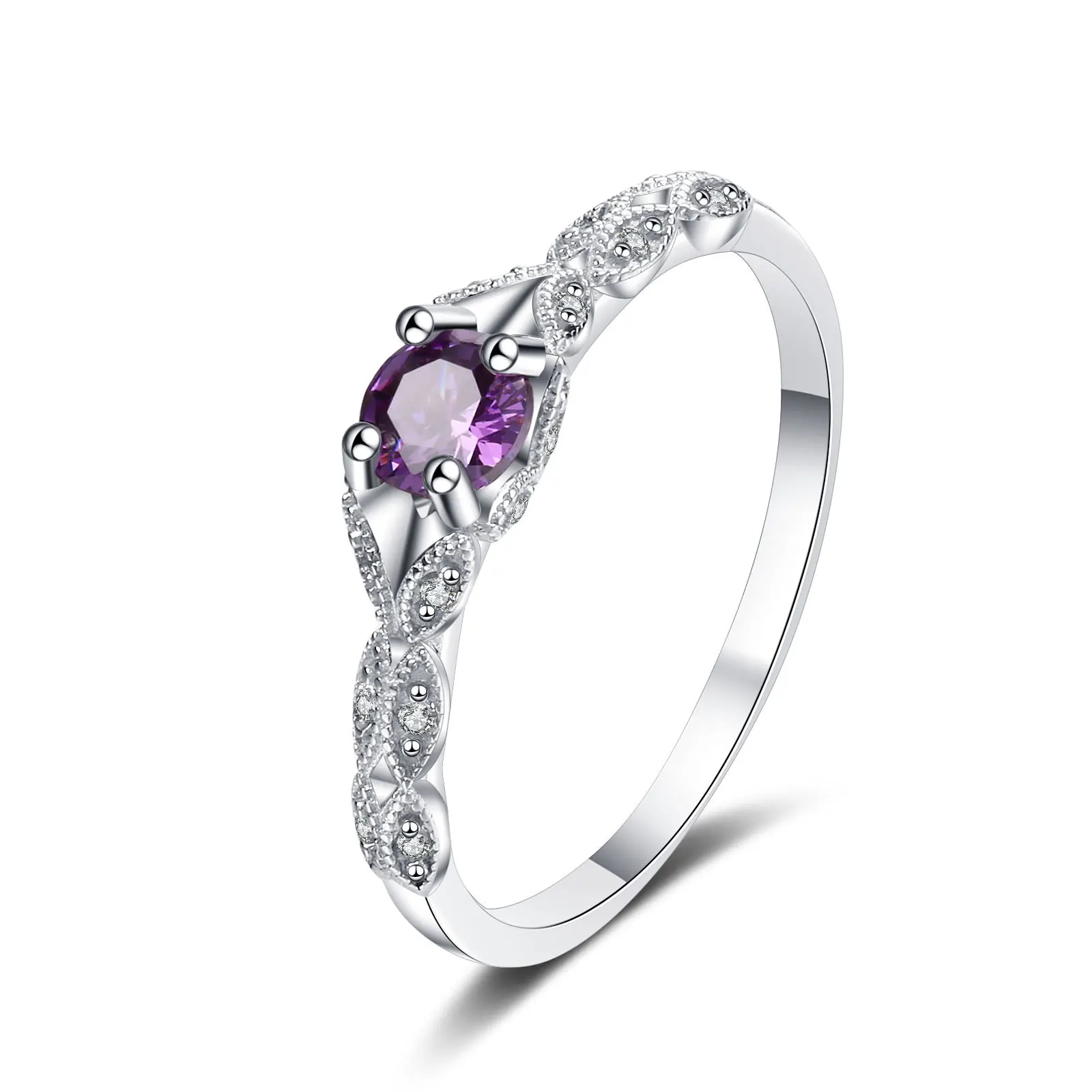 

925 sterling silver luxury Amethyst zircon women simple purple diamond ring