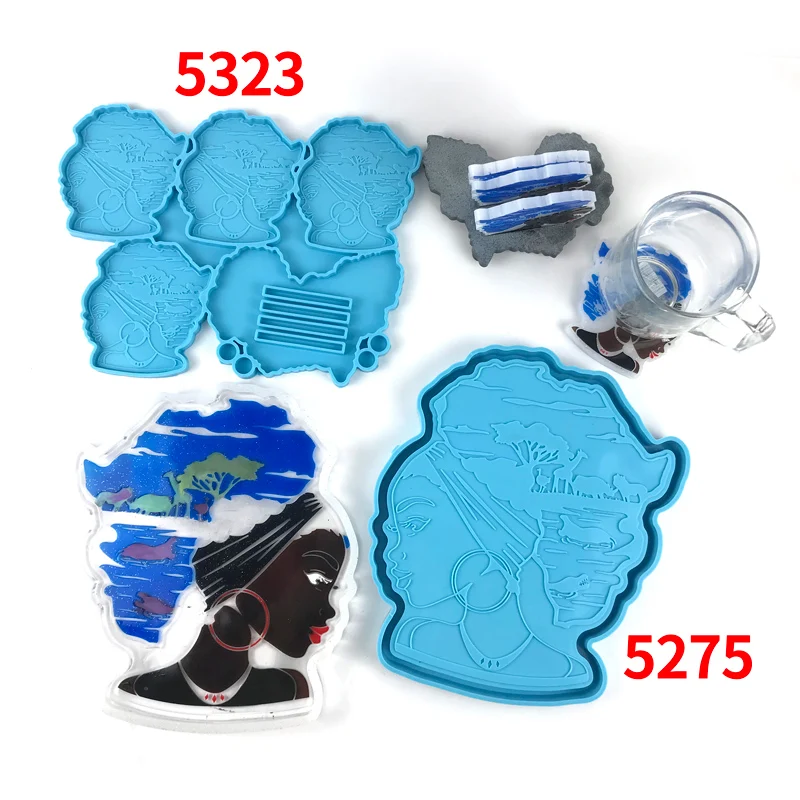 

5275 5323 Silhouette of the head of an African goddess silicone molds for trays and coaster mold
