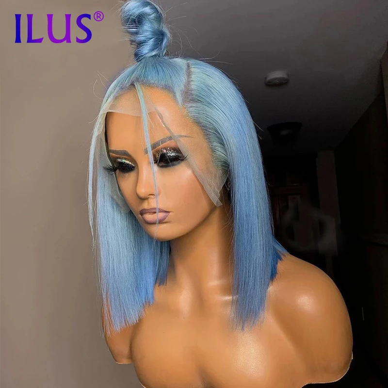

Lace Wigs 100% Virgin Human Hair HD Lace Frontal Wig Green/Bule/Yellow Color Short Bob Wigs With Bangs Peruvian Bob Wigs Plucked