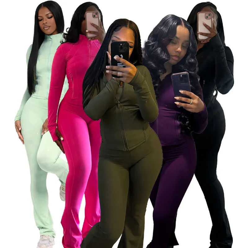 Clothing Manufacturers Custom 2024 Fall Womens 2 Piece Tracksuit Set Long Sleeve Zipper Jacket With Sweatpants Women's Sets