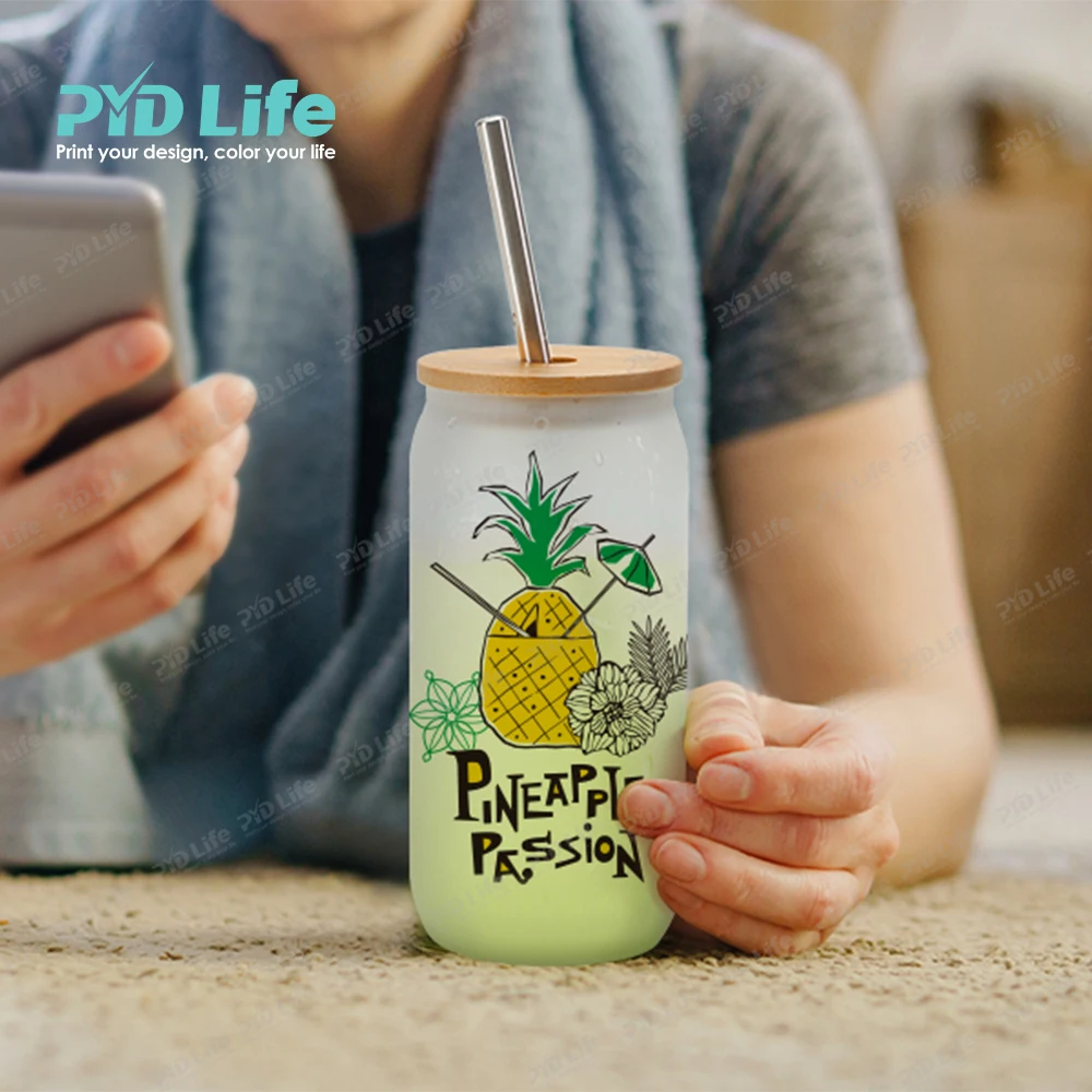 

PYD Life 18 oz Wholesale Bulk Blank Can Water Tumbler Cups Frosted Sublimation Glass Beer Can with Bamboo Lid and Straw