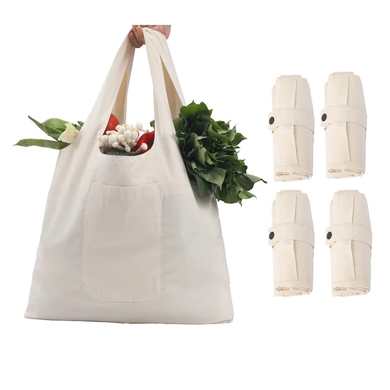 

Supermarket Grocery Shopping Large-Capacity Portable Folding Eco Friendly Grocery Zipper Soft Tote Bag White Blank Canvas Bag, Beige