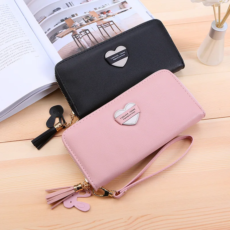 

New wallet women long zipper wallet new fashion large-capacity small change tassel mobile phone clutch, Red,black,pink,blue,dark pink