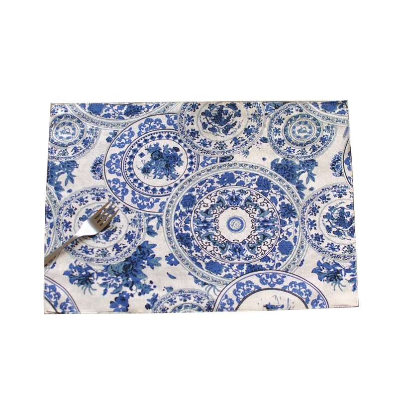 

Blue White Printed Double Side Japanese Style Cotton table mat wholesale placemat, Blue white printed cotton placemat