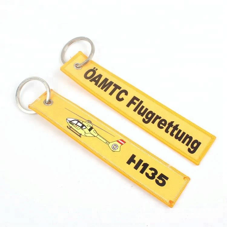 

Custom Airplane Design Logo Sublimation Digital Printing Textile Satin Fabric Tag Keychain for Gifts