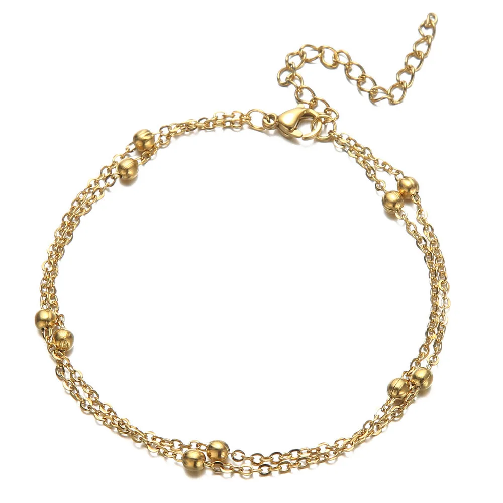 

Simple Style Gold Stainless Steel Handmade Jewelry Layer Tiny Bead Chain Bracelets Bangles, Gold and silver