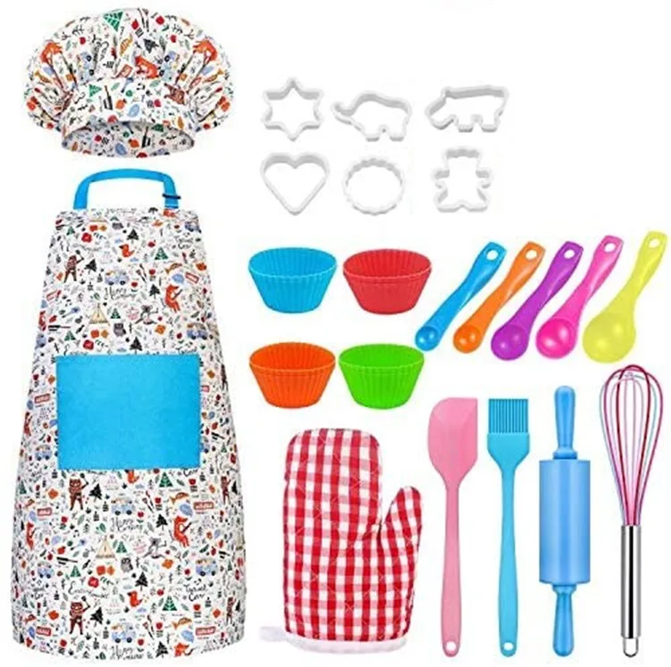 

30 Pcs Kid Cooking Set Includes Kids Apron Chef Hat Oven Mitt and Baking Tools