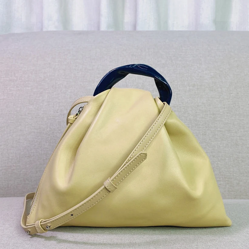 

2021 new leather sheepskin chic design drape ring hand-held cloud bag sling cross-body lady bag