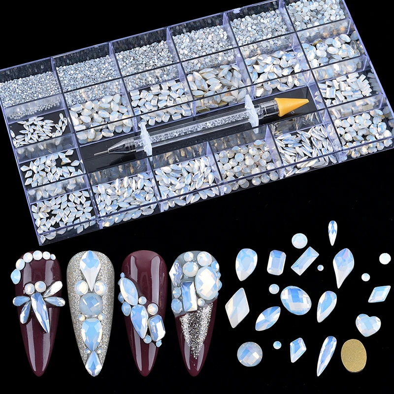 

3D Display Multi Color Mixed Opal Rhinestone Set Box For Nail Design In Box
