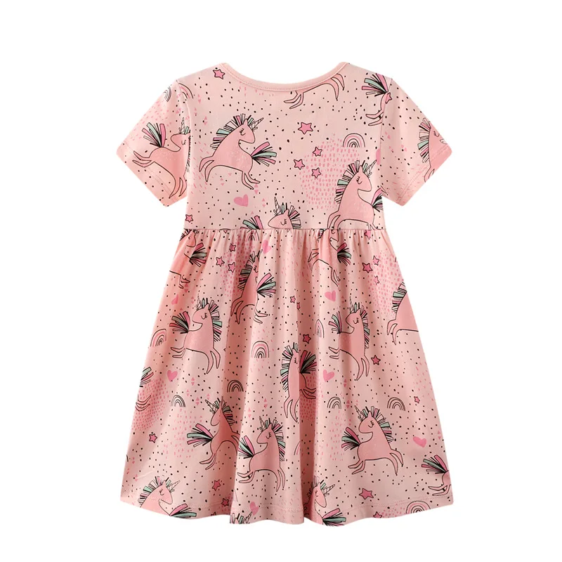 

High Quality Girls Baby Girl Frock Kids Dress Casual Pink Dress Cartoon Printing Baby Girl's Dresses