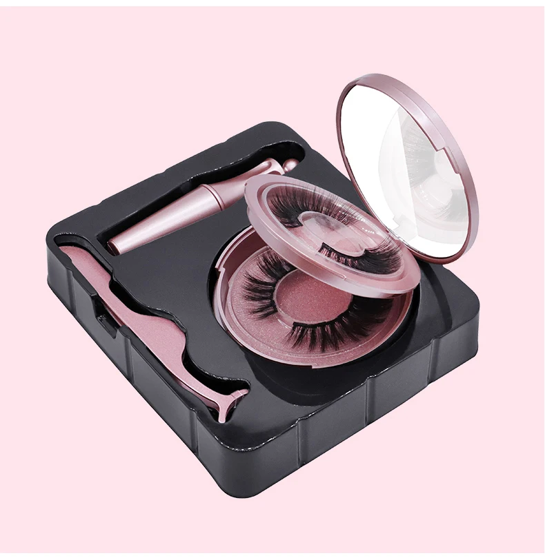

wholesale 6 false 3d custom packaging box set kit private label mink magnetic eyelashes with eyeliner tweezers, Natural black