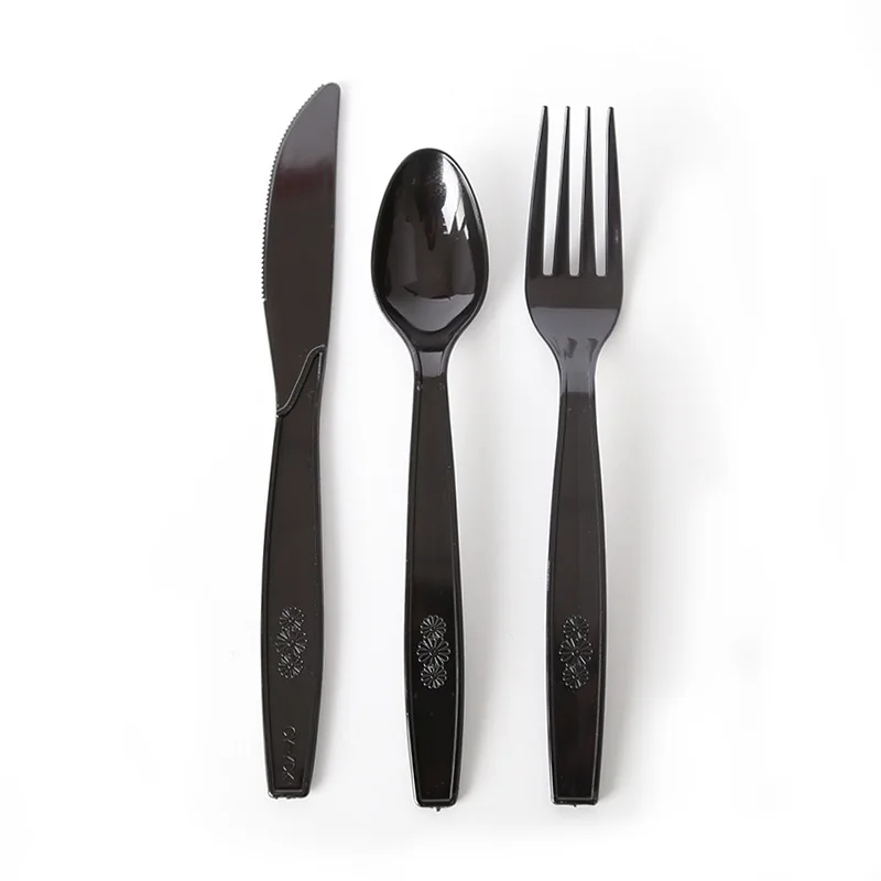 

Factory Directly Supply PS Disposable Cutlery Plastic Black Cutlery Tableware Set Plastic, All kinds of colors