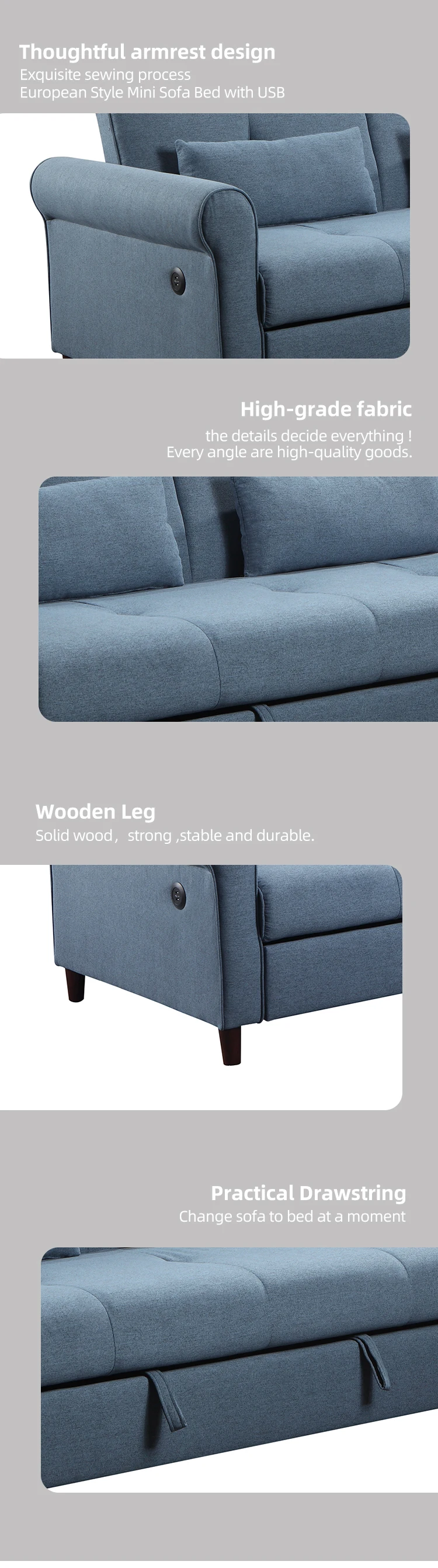 Stylish classic blue living room single seater fabric sofa chair modern living room furniture sofa