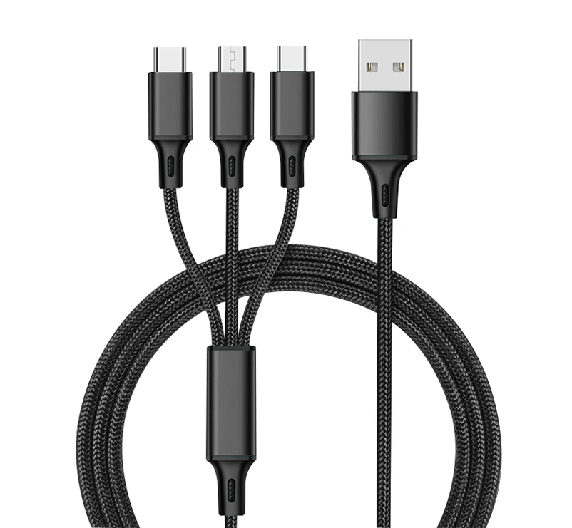 

3 in 1 fast multi charging cable nylon braided 5A universal phone charger cord typ C USB C lightning for cell phones