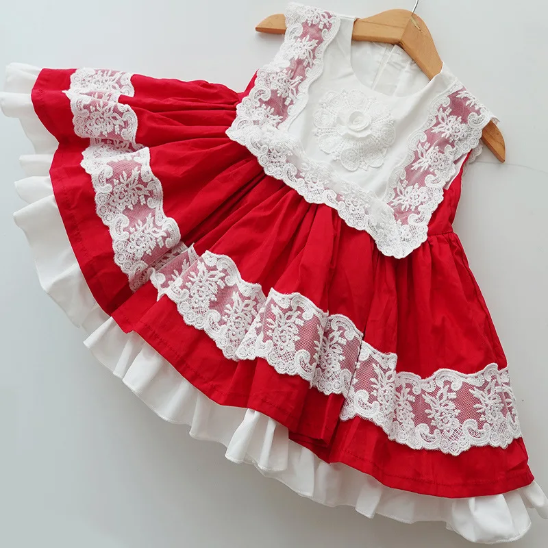 

Kids Boutique Clothes Summer Girls Spanish Dresses Children Spain Lotia Red Lace Ball Gowns Birthday Eid Party Wear Outfits