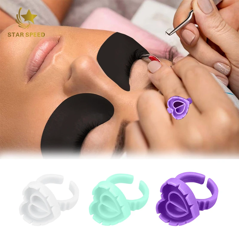 Purple Heart Shape Glue Holder Ring Plastic Lash Glue Ring Eyelash Extension Glue Holder Cup Rings 100pcs/bag