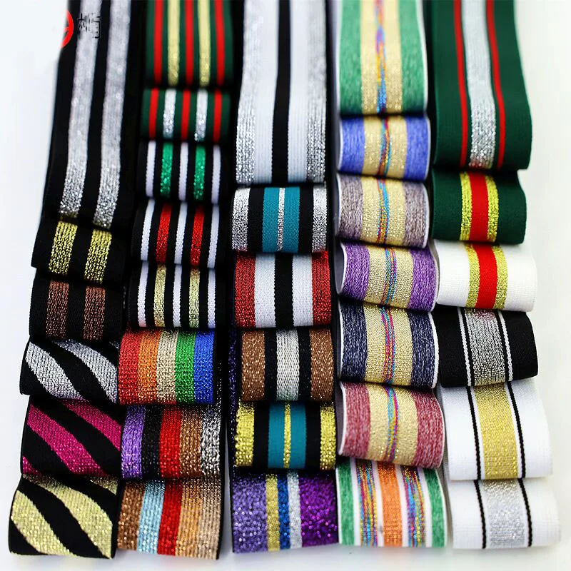 

40MM Nylon Gold Colorful Rubber Elastic Band Striped Shoulder Bottom Straps for Webbing Garment Sewing DIY Clothes Accessories, Custom color