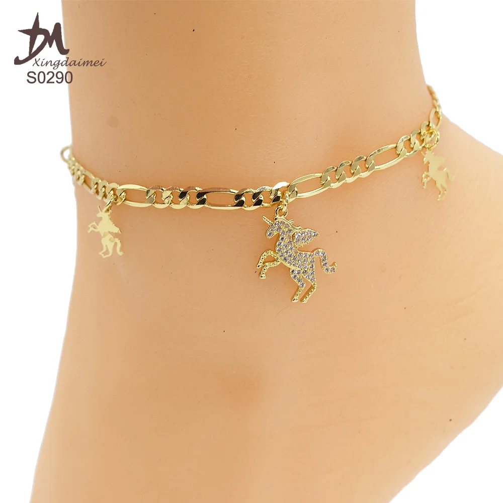 

S0290 Wholesale high quality Cuban chain Horsel zircon anklet bracelet, 18k gold