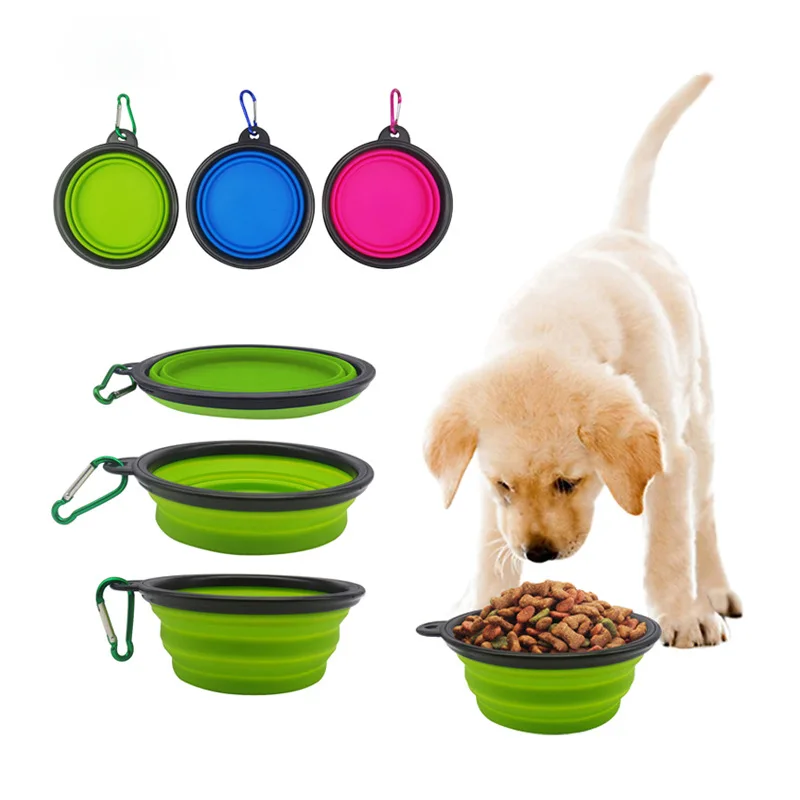 

Eco Friendly Outdoor Portable Water Cup Feeders Raised Travel Feeding Food Collapsible Cat Dog Bowl Pet Bowls With Pothook, Accept customized