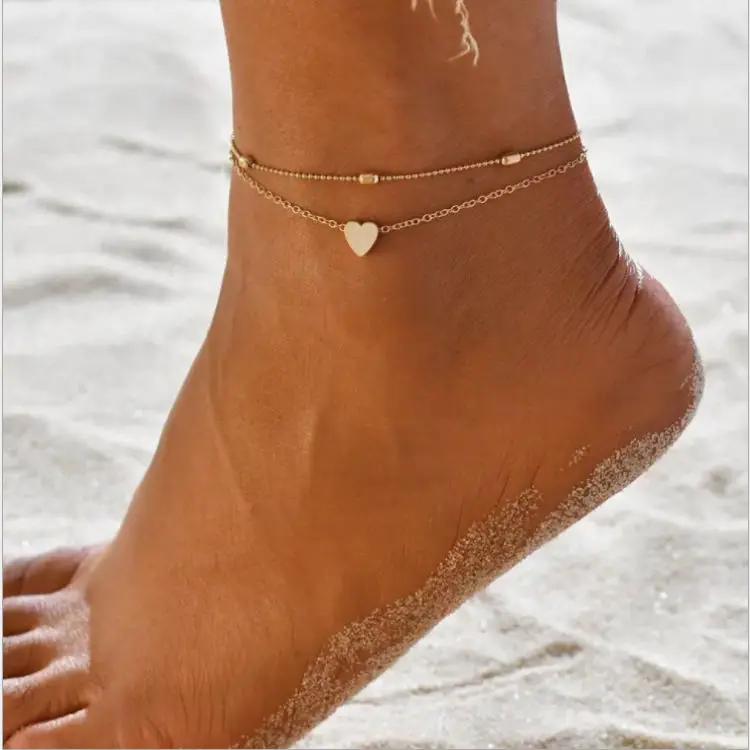 

Factory direct sale fashion simple heart-shaped pendant anklet summer beach personality temperament anklet, As shown in color