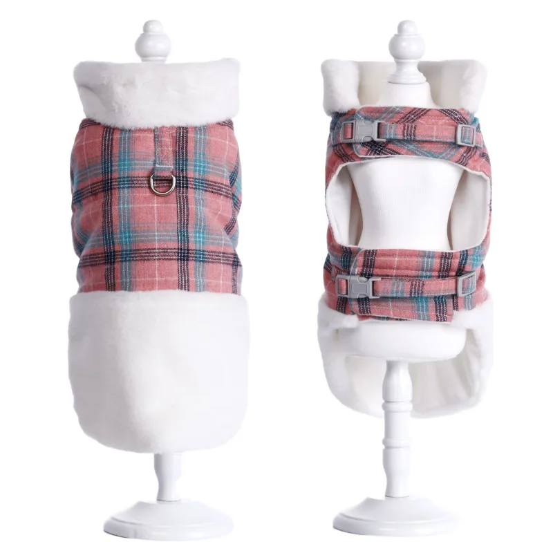 

Pet clothes autumn and winter thickening dog clothes British Plaid Teddy puppy clothing