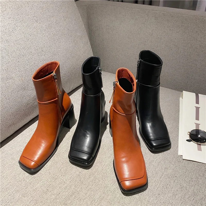 

Shop Thick Heel Square Toe Women's Boots, White, black