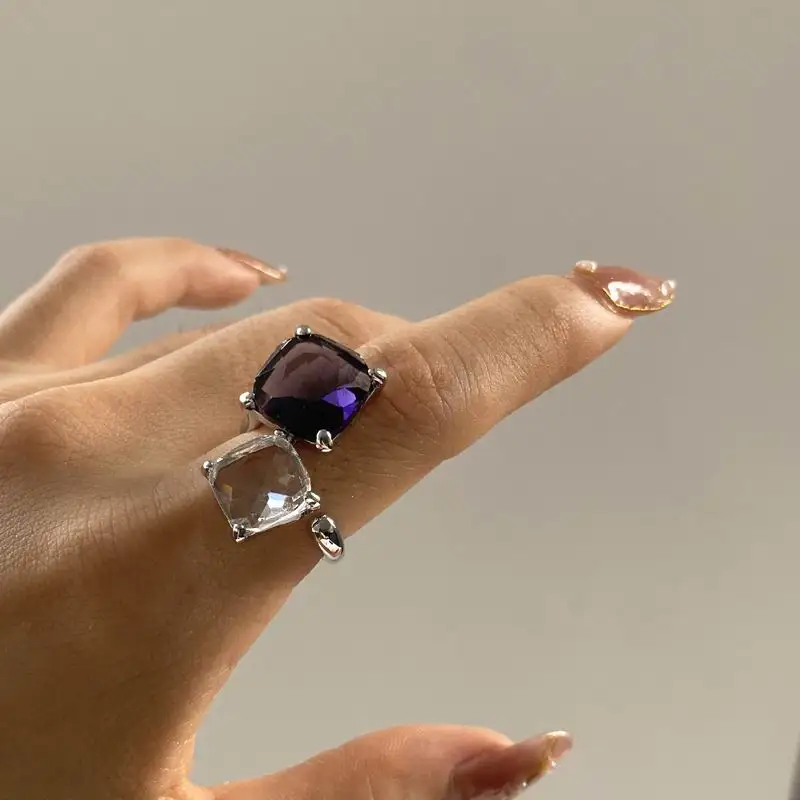 

Fashion Transparent Purple Crystal Statement Rings For Women 2021 New Jewelry Personality Ring