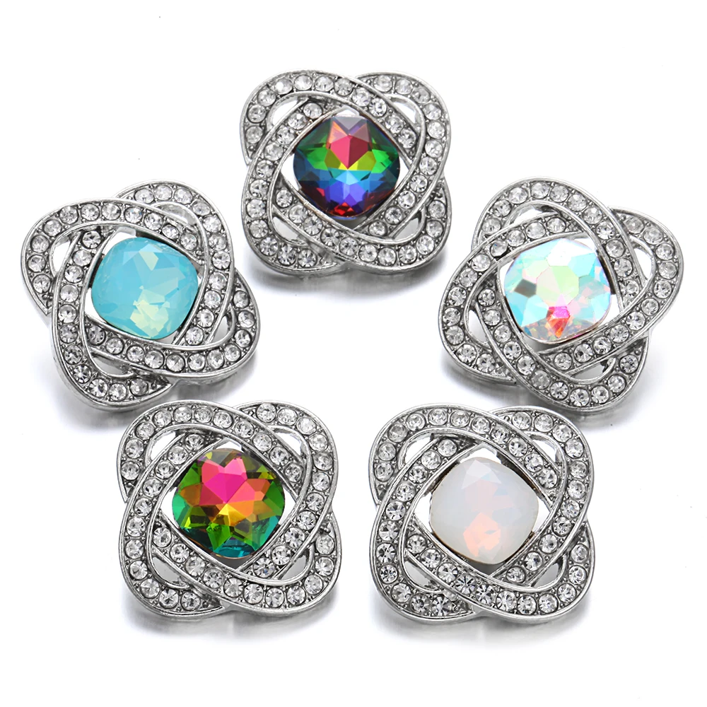 

Colorful Snap Jewelry Rhinestone Crystal Flower 18mm Snap Button Jewelry Fit Snap Bracelet Necklace DIY Jewelry