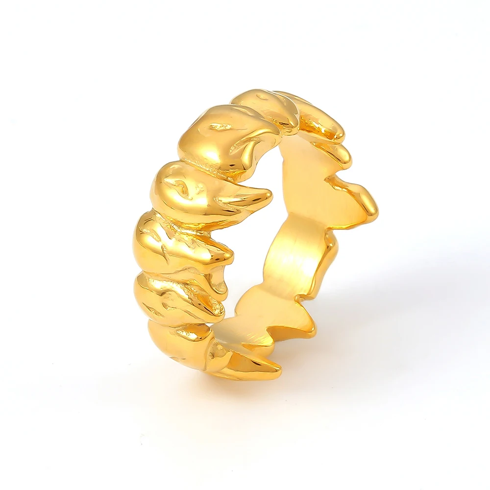 European and American Style Cross-border Hot Irregular Small Flame Splicing Ring Titanium Steel Plated 18k Gold Fashion