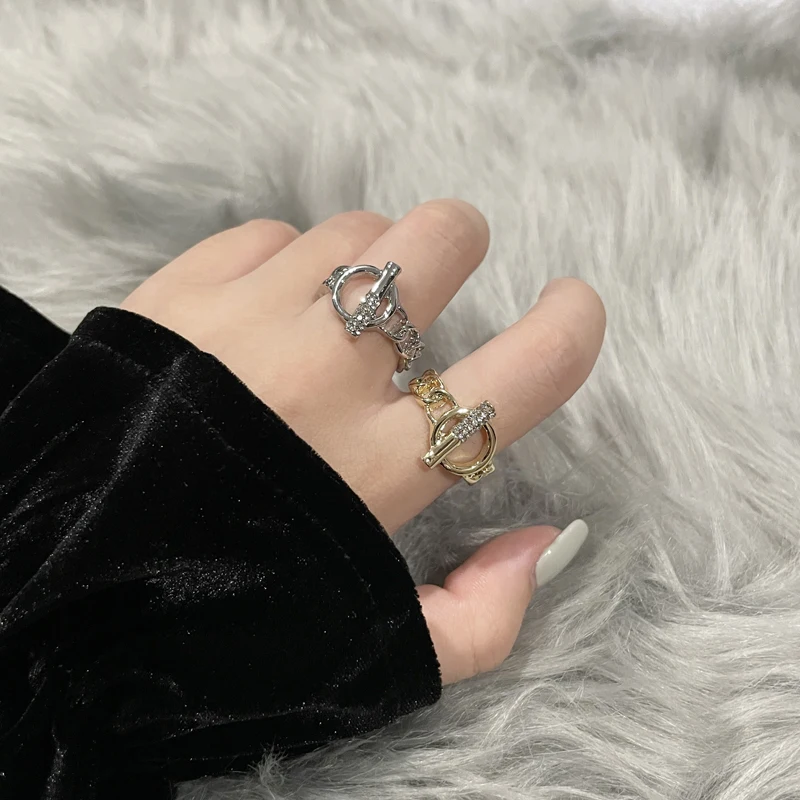 

Vershal E-45 Luxury 18k Gold Silver Plated Trendy OT Buckle Diamond Open Ring For Women