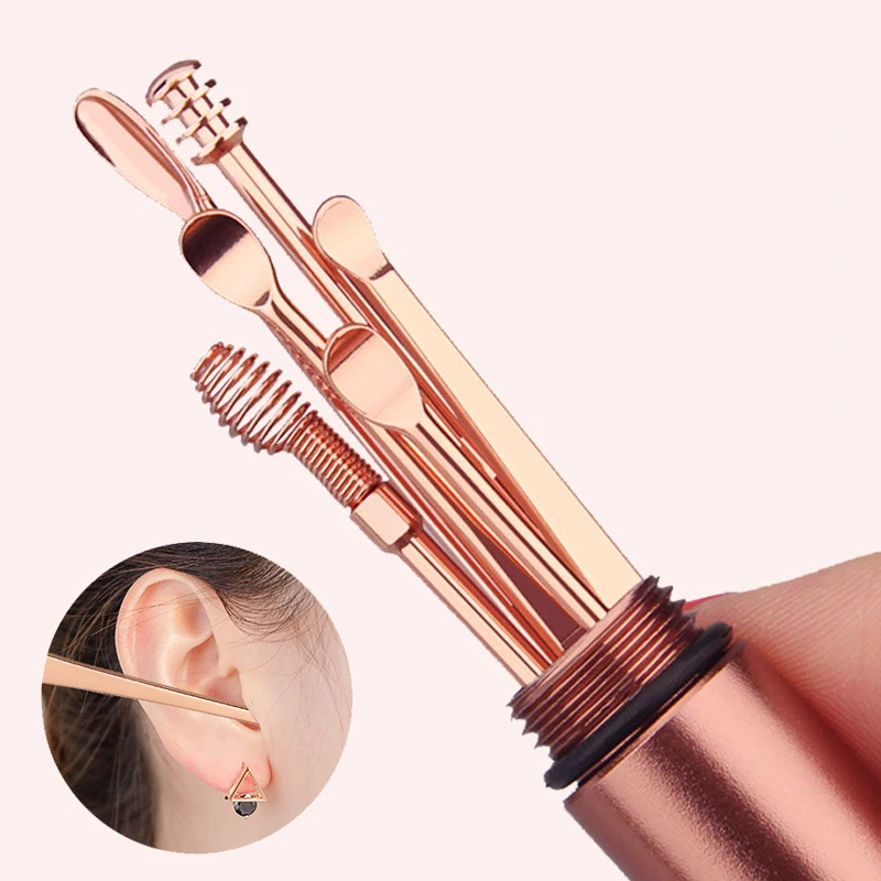 

N489 5 Pcs/Set Pick Spoon Ear Wax Removal Cleaner Ear Care Beauty Tools Multifunction Portable Ear Cleaning Kit, Customized color