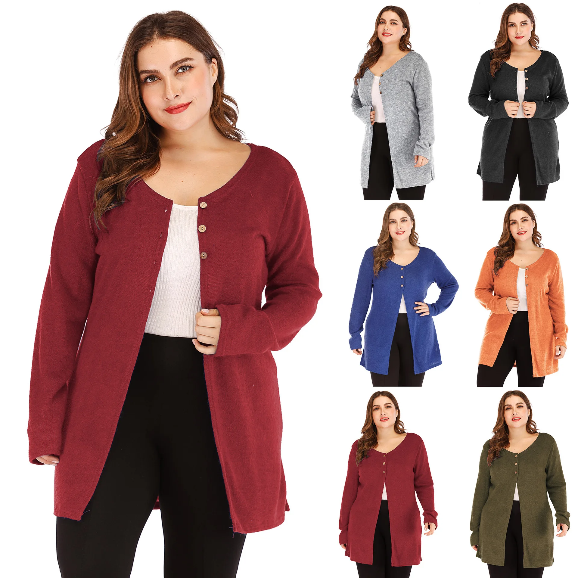 

Custom Plus Size Long Sleeve Open Snap Three Button Wrap Cardigan Mujer, Customized color