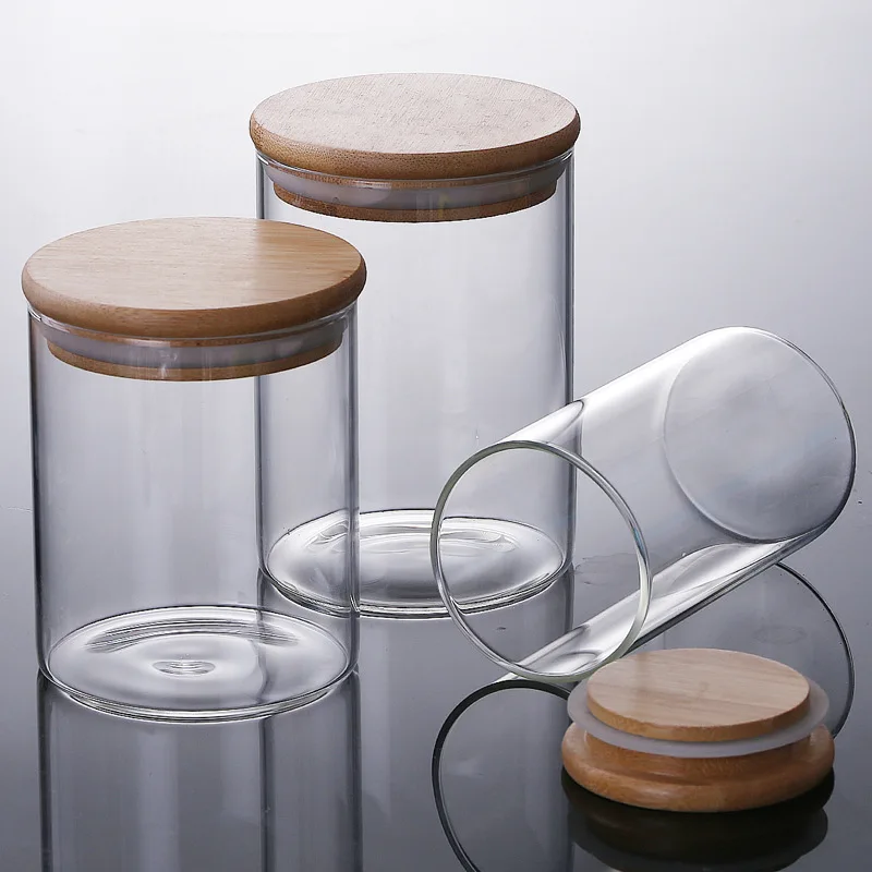 

Tall airtight unbreak glass jar glass container with wooden lid