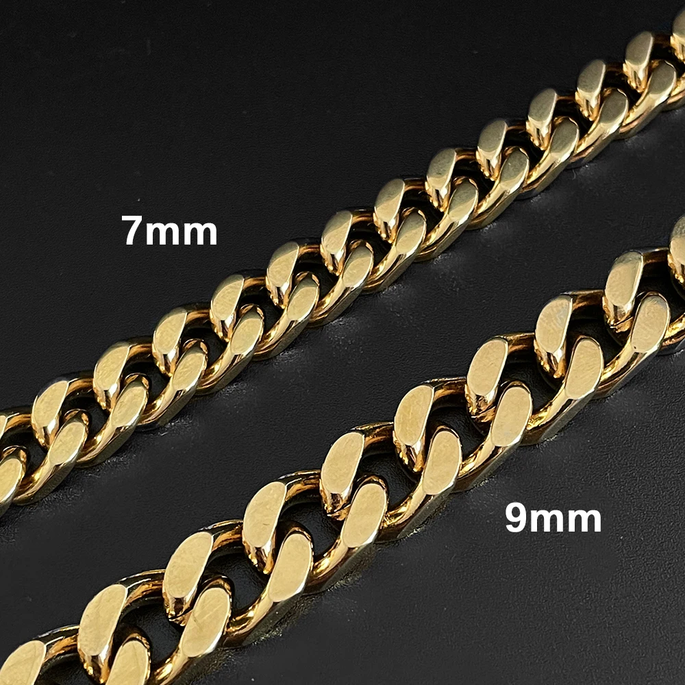 

Wholesale Stainless Steel Cuban Link Chain 7mm Thick Bracelet Necklace Hip Hop Gold Plated Jewelry Set For Men