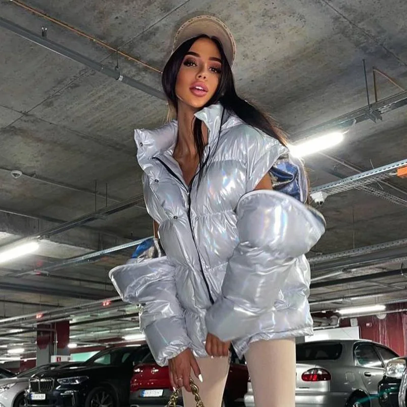 

Winter Stand Up Collar Detachable Hooded Casual Padded Down Coat Women