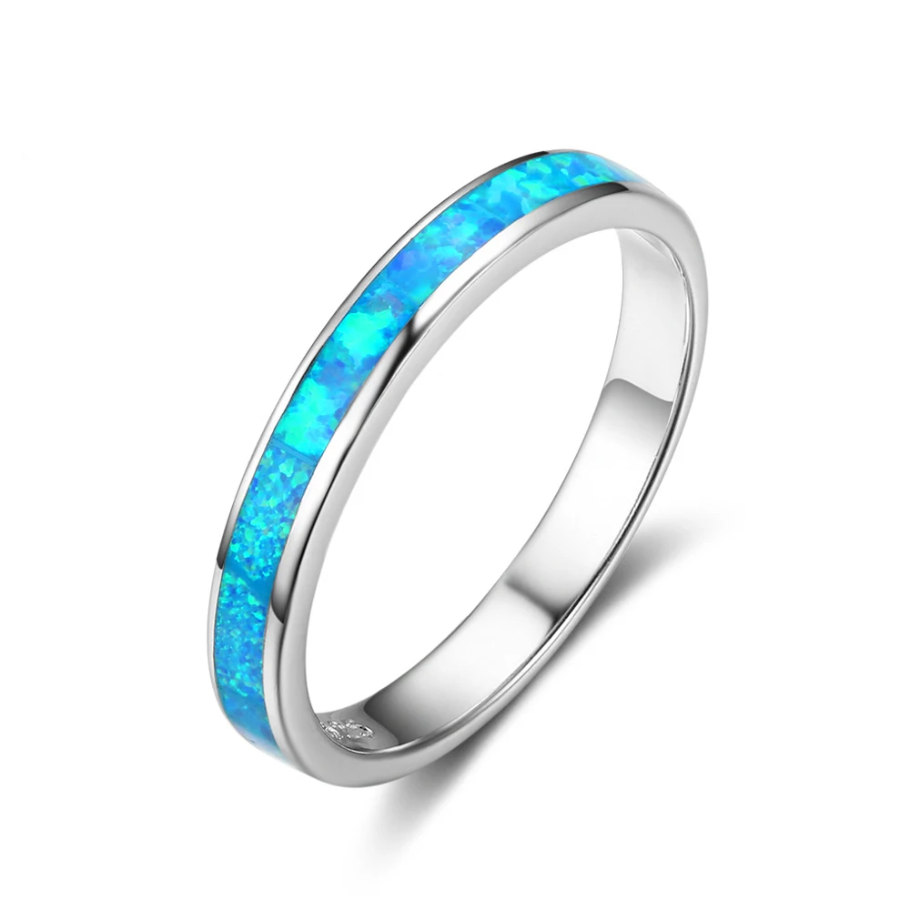 

4mm opal inlay engagement wedding bands rings jewelry women 925 sterling silver